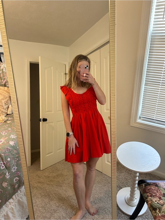Free People Dresses & Skirts - Free People Red Ruffled Sleeve Smocked Mini Dress